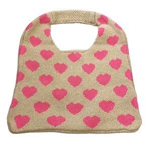 Handwoven Sweater Purse With Pink Hearts NWT